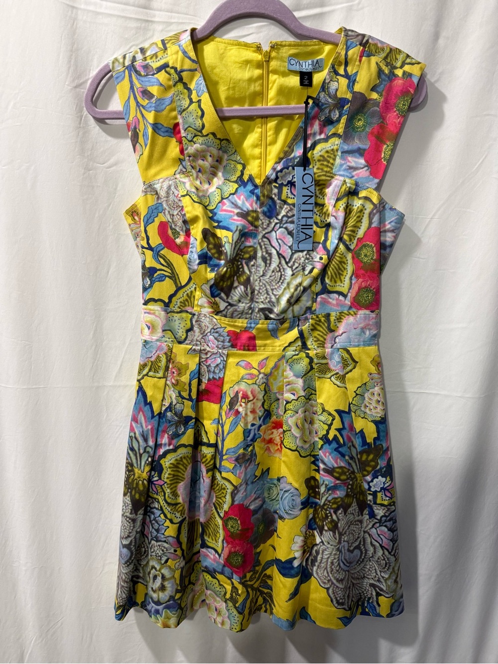 Cynthia Steffe Yellow Floral V-Neck Fit & Flare Mini Dress
